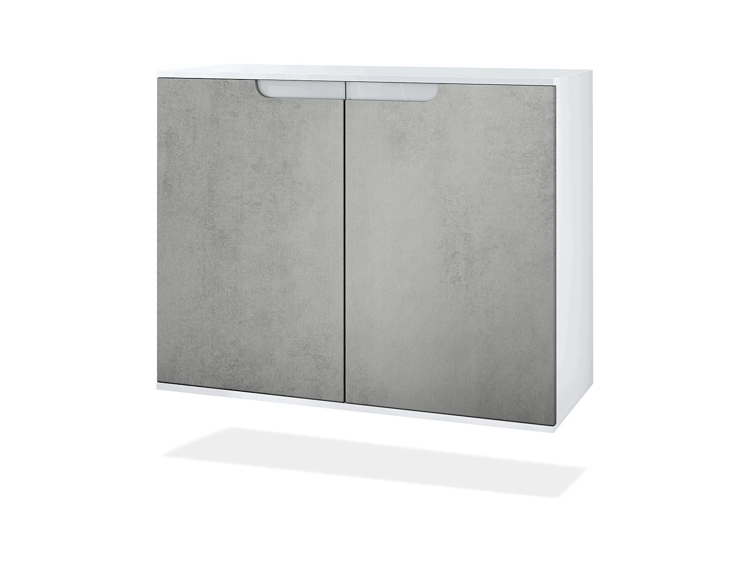 Commode Sylt V3, Buffet de Cuisine Moderne avec 2 Grandes Portes blanc mat / aspect béton oxyde (92,5 x 73.5 x 35)