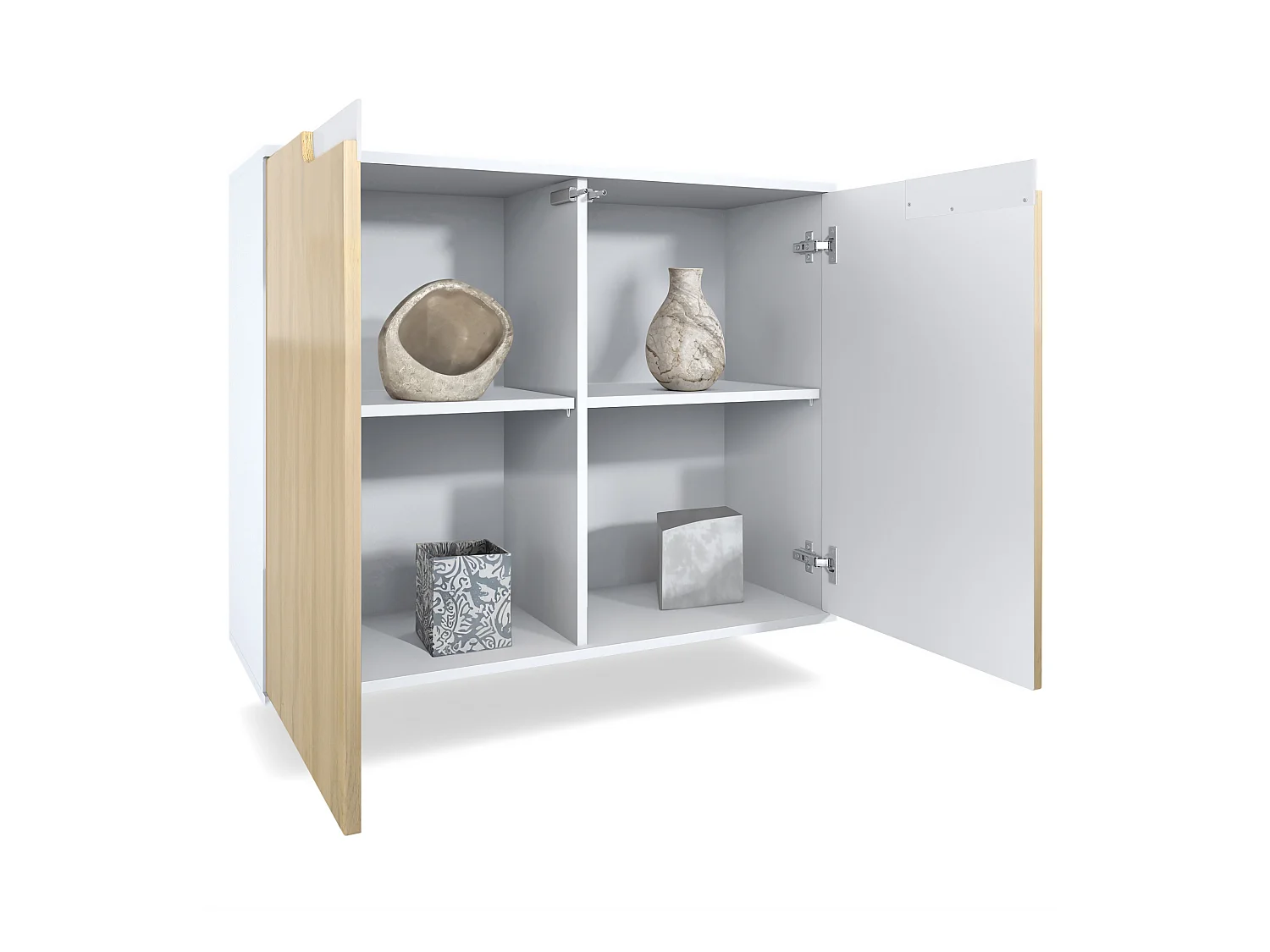 Commode Sylt V3, Buffet de Cuisine Moderne avec 2 Grandes Portes blanc mat / aspect béton oxyde (92,5 x 73.5 x 35)