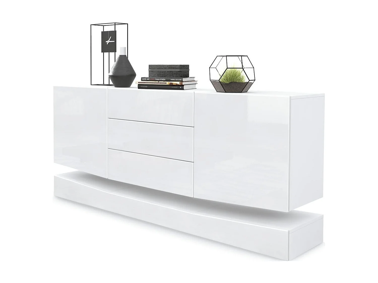 Sideboard City, blanc mat/blanc haute brillance - Commode moderne pour votre salon (178 x 72 x 38 cm)