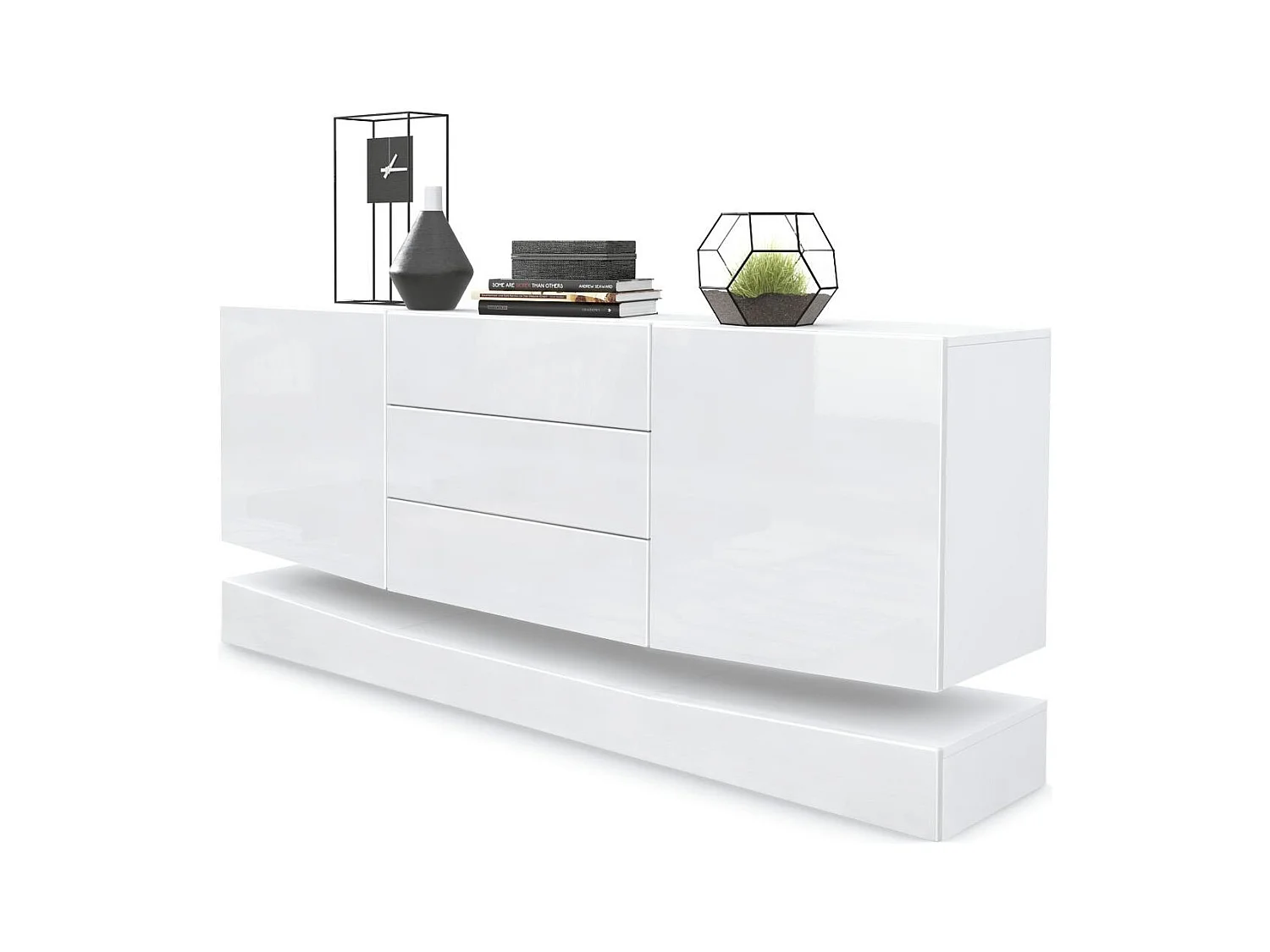 Sideboard City, blanc mat/blanc haute brillance - Commode moderne pour votre salon (178 x 72 x 38 cm)