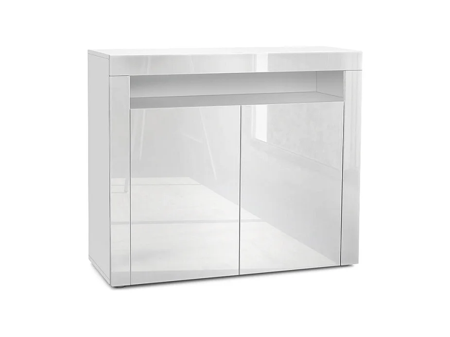 Buffet Valencia, Commode avec 2 portes et 1 compartiment ouvert, Blanc mat/blanc haute brillance/blanc haute brillance (108 x 92 x 40 cm)
