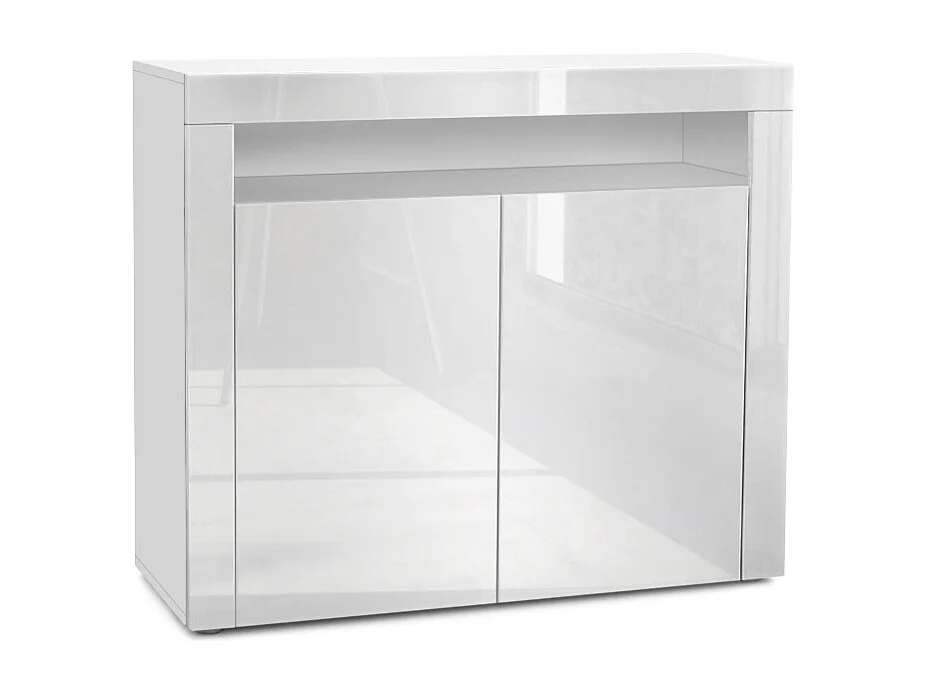 Mobiletto Valencia, credenza con 2 ante e 1 scomparto aperto, bianco opaco/bianco lucido/bianco lucido (108 x 92 x 40 cm)