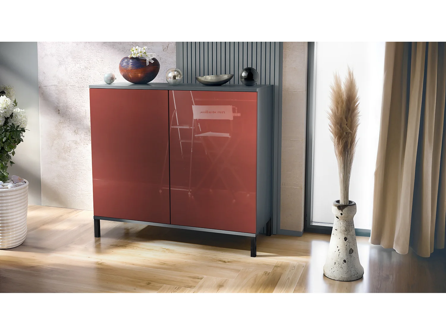 KOMMODE Skadu Bordeaux Hochglanz