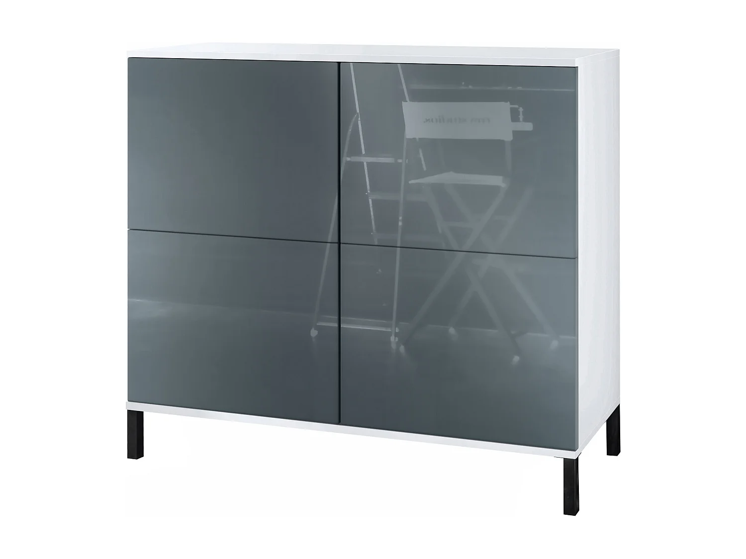 Credenza Rova V3 – Mobile da cucina moderno con 4 ante Push-to-Open bianco opaco / grigio lucido (92,5 x 83.5 x 35)