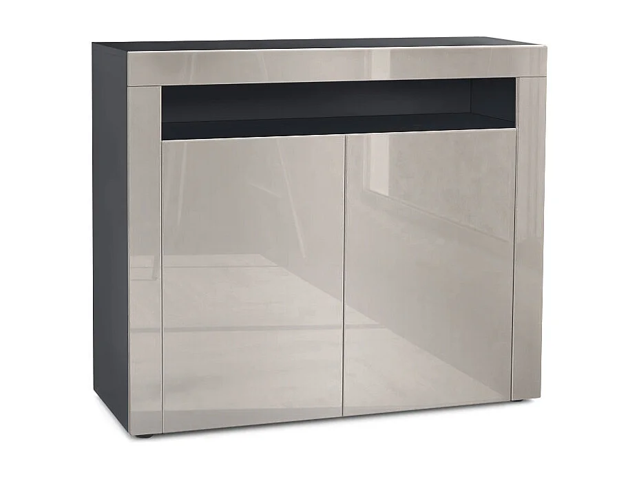 Mobiletto  City, credenza con 2 ante e 1 scomparto aperto, nero opaco/grigio sabbia lucido/grigio sabbia lucido (108 x 92 x 40 cm)