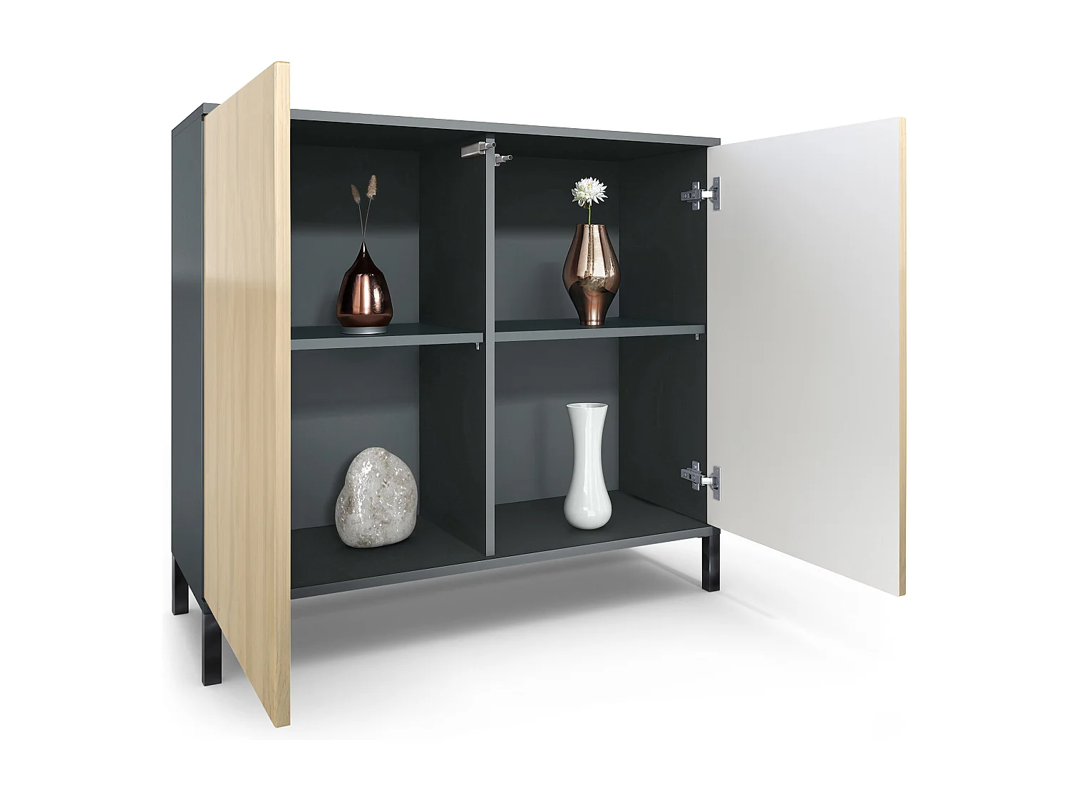 Commode Skadu V3, Buffet de Cuisine Moderne avec 2 Grandes Portes anthracite mat / gris sable haute brillance (92,5 x 83.5 x 35)