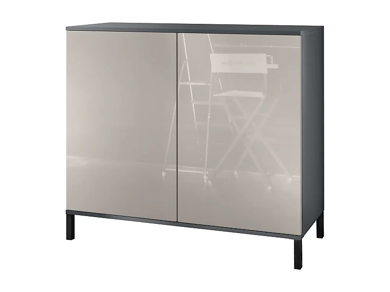 Commode Skadu V3, Buffet de Cuisine Moderne avec 2 Grandes Portes anthracite mat / gris sable haute brillance (92,5 x 83.5 x 35)