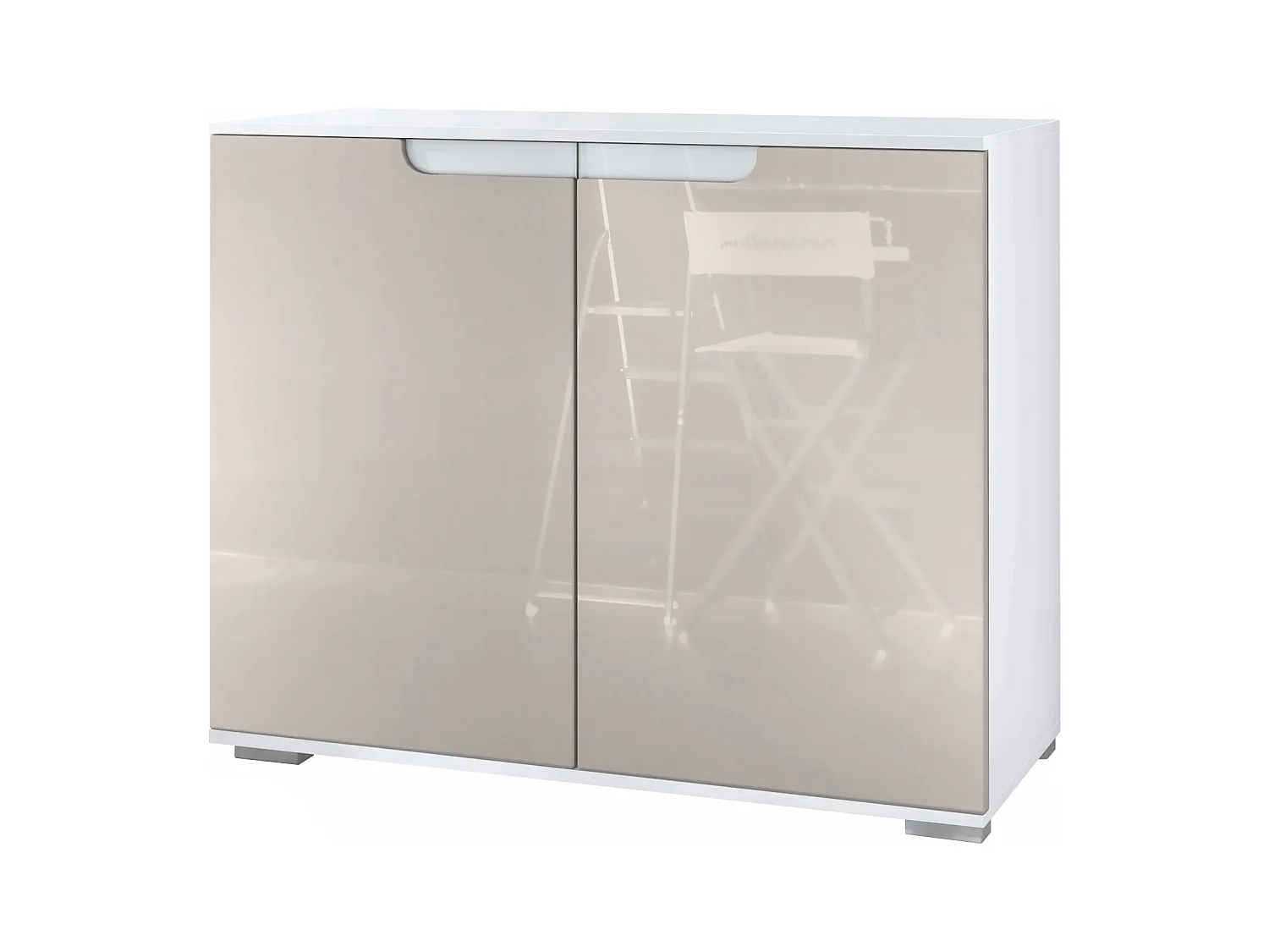 Commode Sylt V3, Buffet de Cuisine Moderne avec 2 Grandes Portes blanc mat / gris sable haute brillance (92,5 x 75.5 x 35)