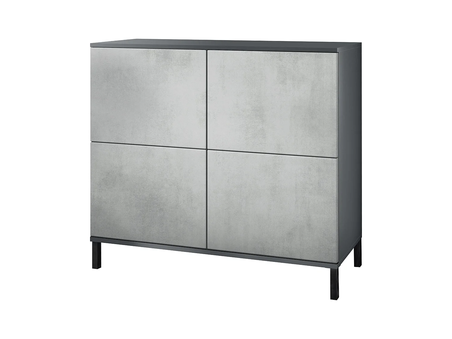 Buffet Rova V3 – Meuble de cuisine moderne avec 4 portes Push-to-Open anthracite mat / aspect béton oxyde (92,5 x 83.5 x 35)