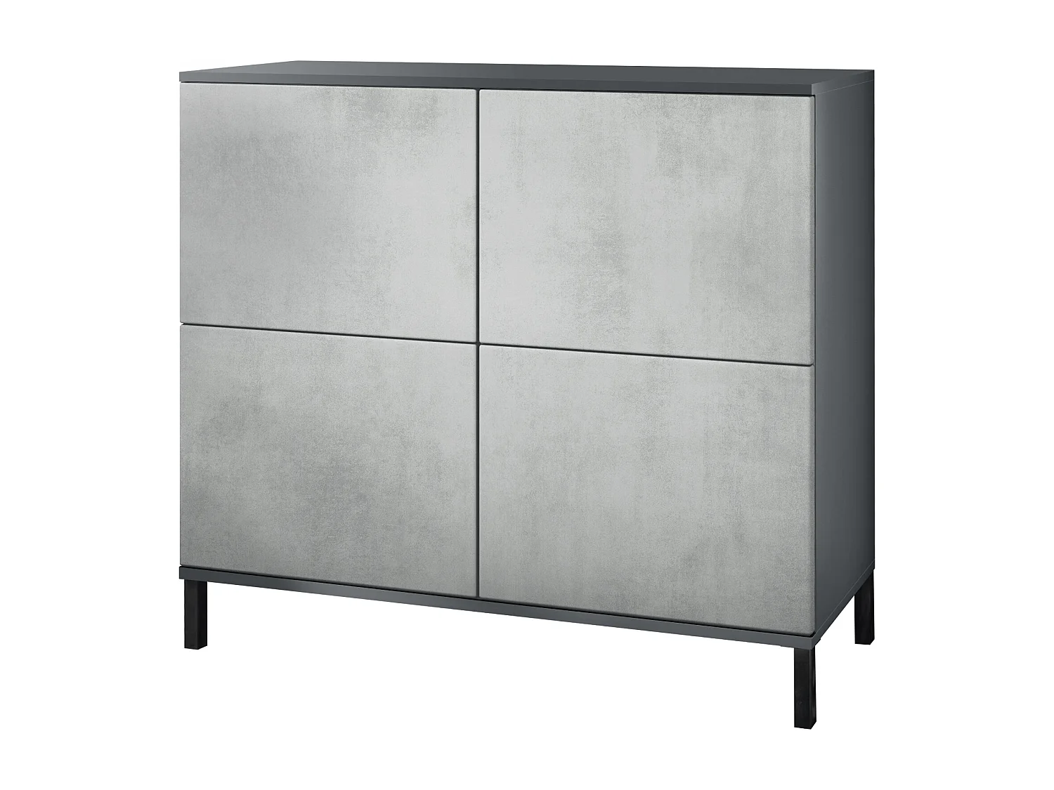 Credenza Rova V3 – Mobile da cucina moderno con 4 ante Push-to-Open antracite opaco  / ottica cermento ossido (92,5 x 83.5 x 35)