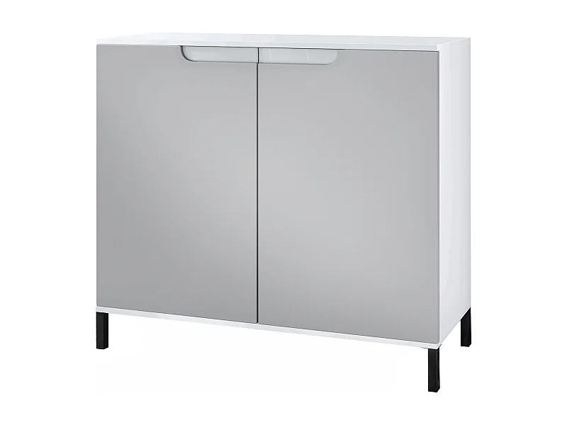Credenza Sylt V3, Mobile da Cucina Moderno con 2 Grandi Ante bianco opaco / grigio chiaro semilucido (92,5 x 83.5 x 35)