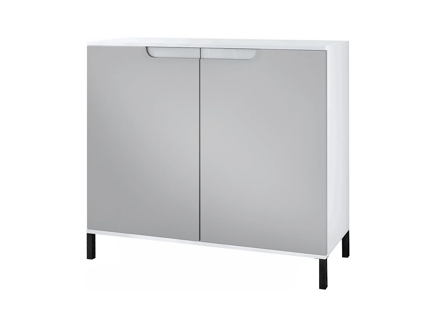 Commode Sylt V3, Buffet de Cuisine Moderne avec 2 Grandes Portes blanc mat / gris clair satiné mat (92,5 x 83.5 x 35)