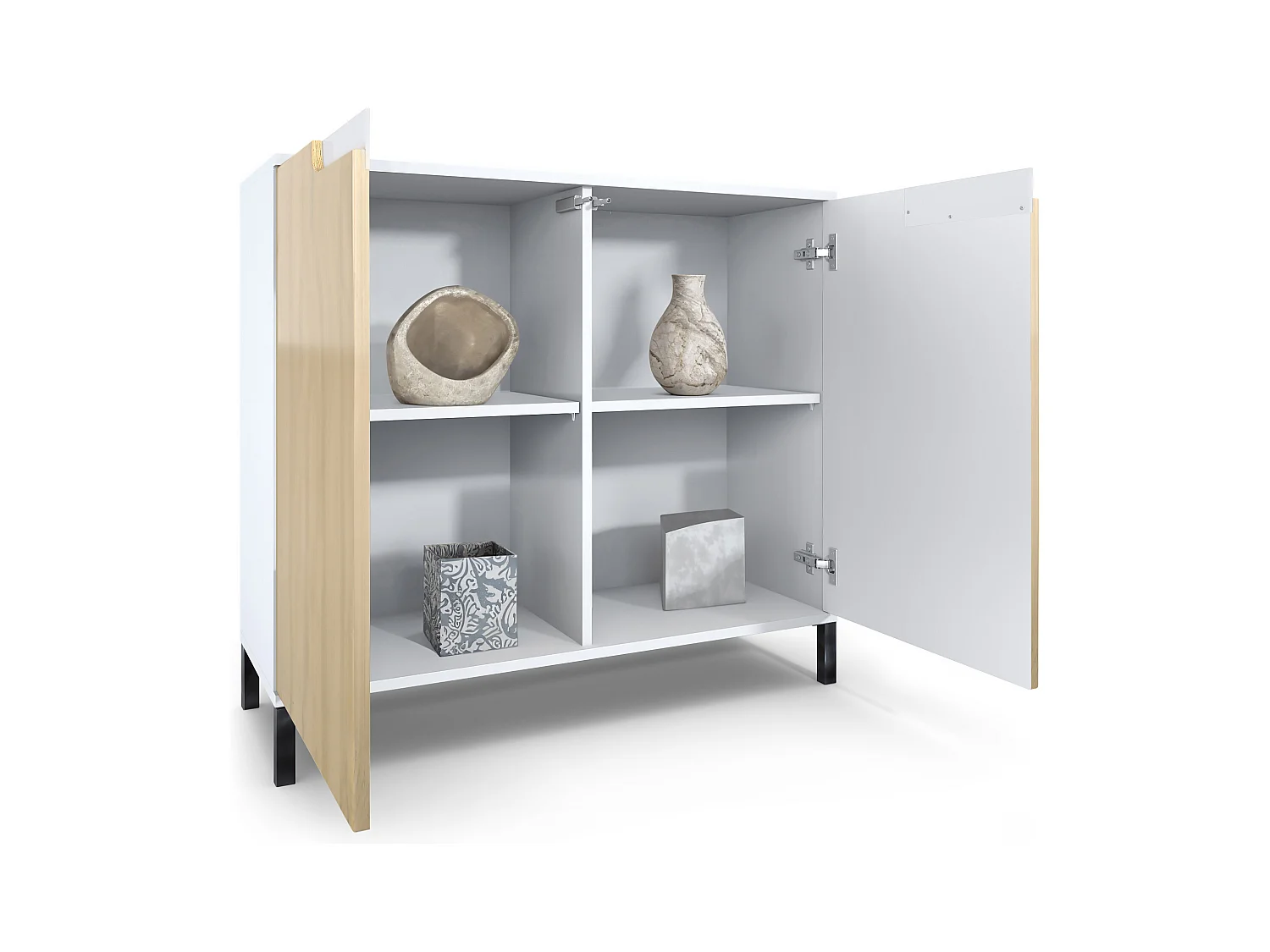 Commode Sylt V3, Buffet de Cuisine Moderne avec 2 Grandes Portes blanc mat / gris clair satiné mat (92,5 x 83.5 x 35)