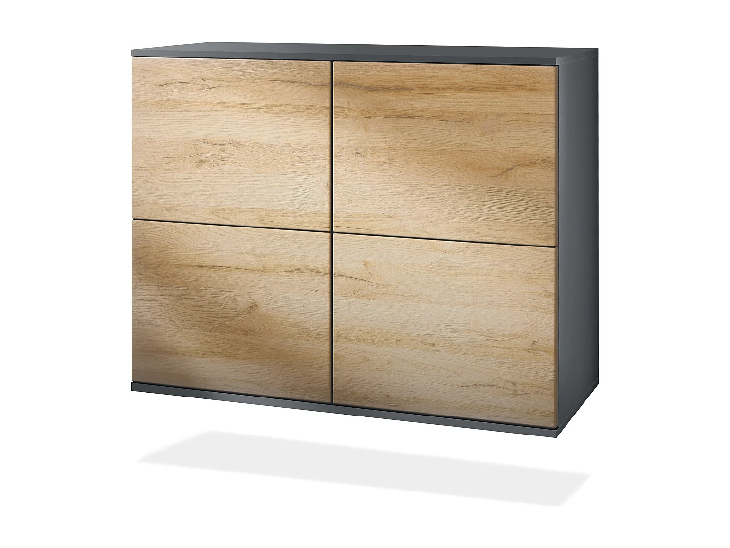 Credenza Rova V3 – Mobile da cucina moderno con 4 ante Push-to-Open antracite opaco  / rovere naturale (92,5 x 73.5 x 35)