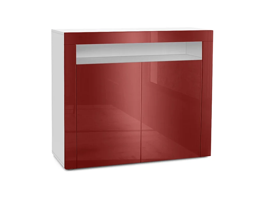 Buffet Valencia, Commode avec 2 portes et 1 compartiment ouvert, Blanc mat/bordeaux haute brillance/bordeaux haute brillance (108 x 92 x 40 cm)