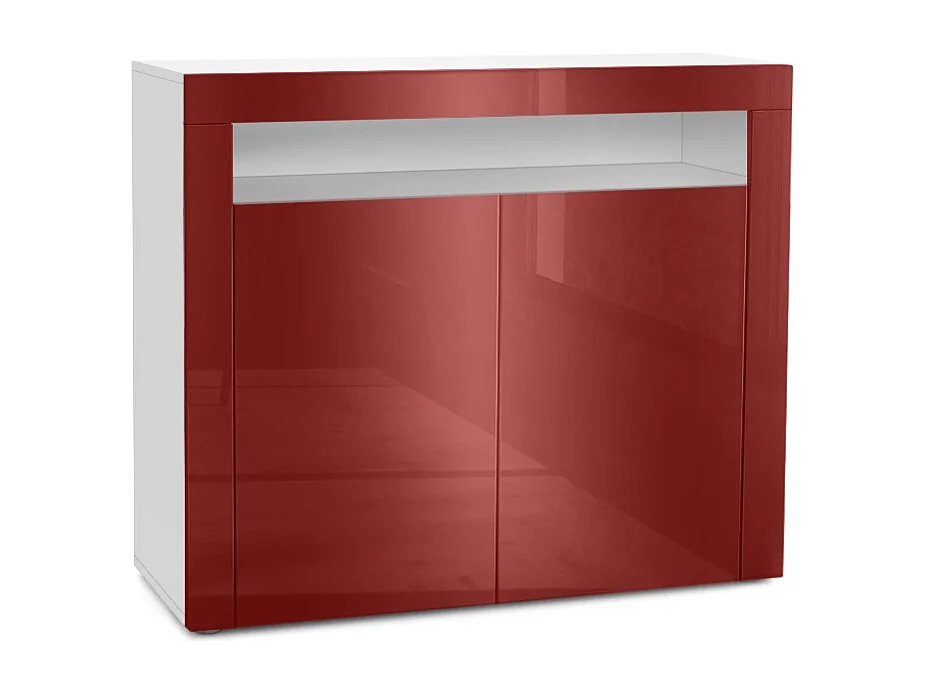 Mobiletto Valencia, credenza con 2 ante e 1 scomparto aperto, bianco opaco/bordeaux lucido/bordeaux lucido (108 x 92 x 40 cm)