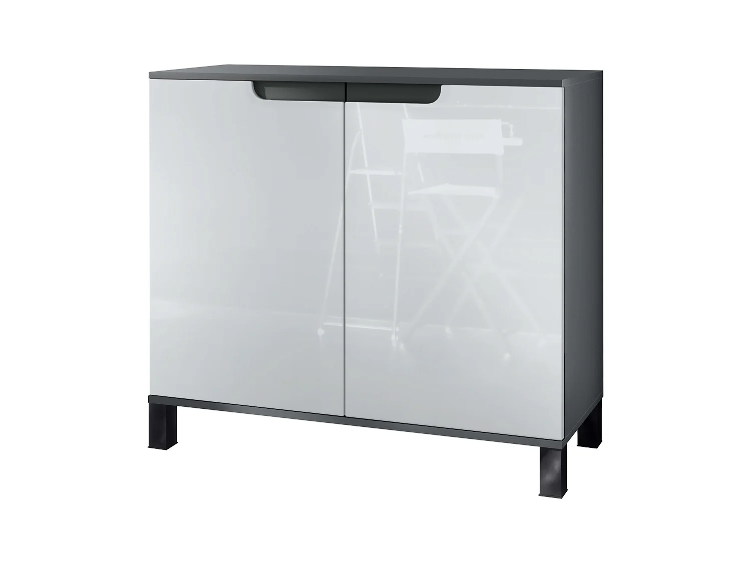 Aparador Sylt V3, Armario de Cocina Moderno con 2 Puertas Grandes antracita mate / blanco de alto brillo (92,5 x 84.5 x 35)