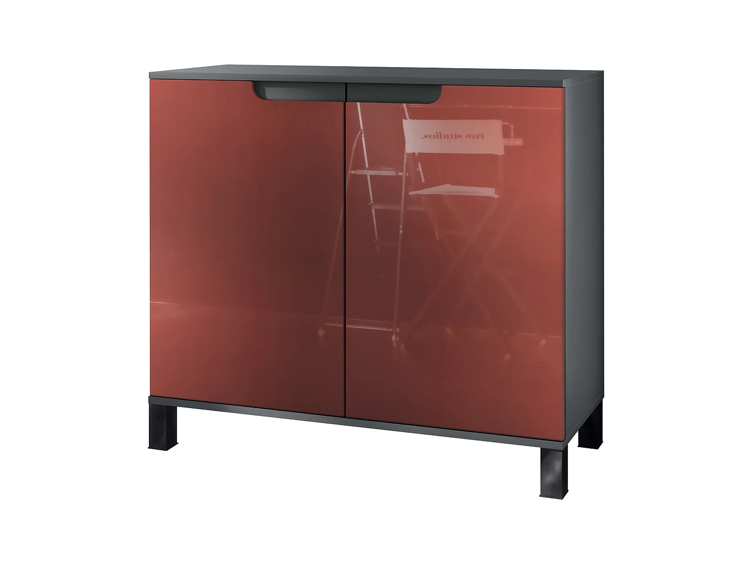 Aparador Sylt V3, Armario de Cocina Moderno con 2 Puertas Grandes antracita mate / burdeos de alto brillo (92,5 x 84.5 x 35)