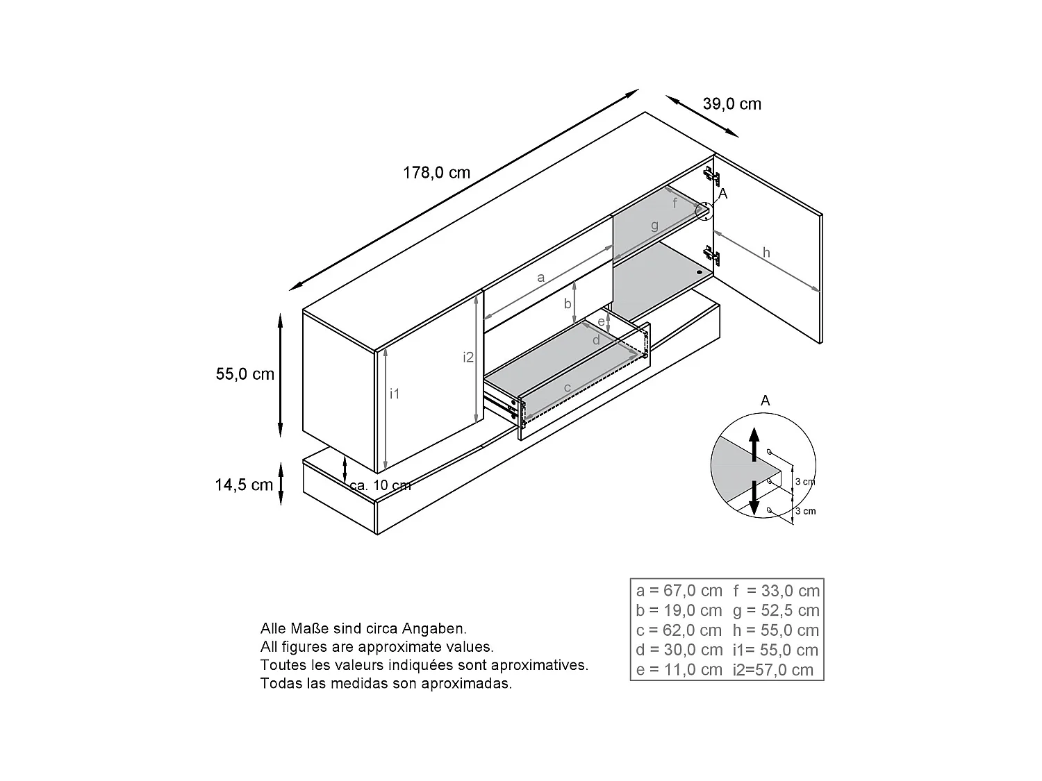 Sideboard City, blanc mat/bordeaux haute brillance - Commode moderne pour votre salon (178 x 72 x 38 cm)