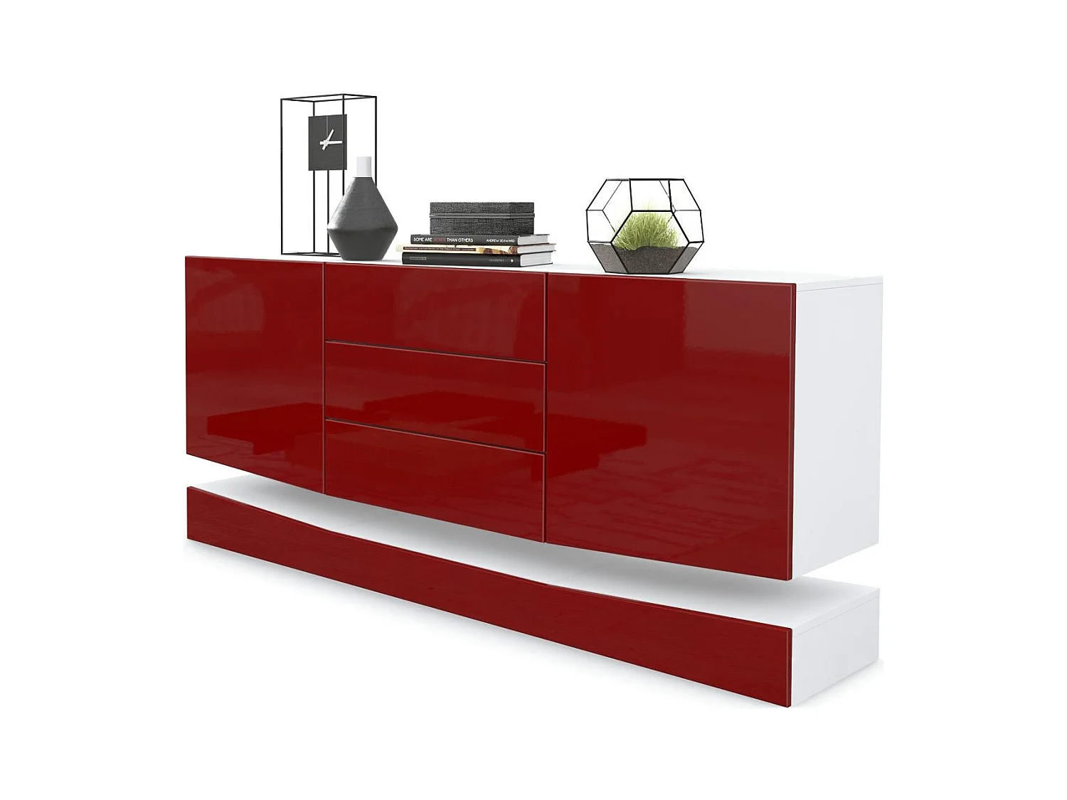 Sideboard City, blanc mat/bordeaux haute brillance - Commode moderne pour votre salon (178 x 72 x 38 cm)