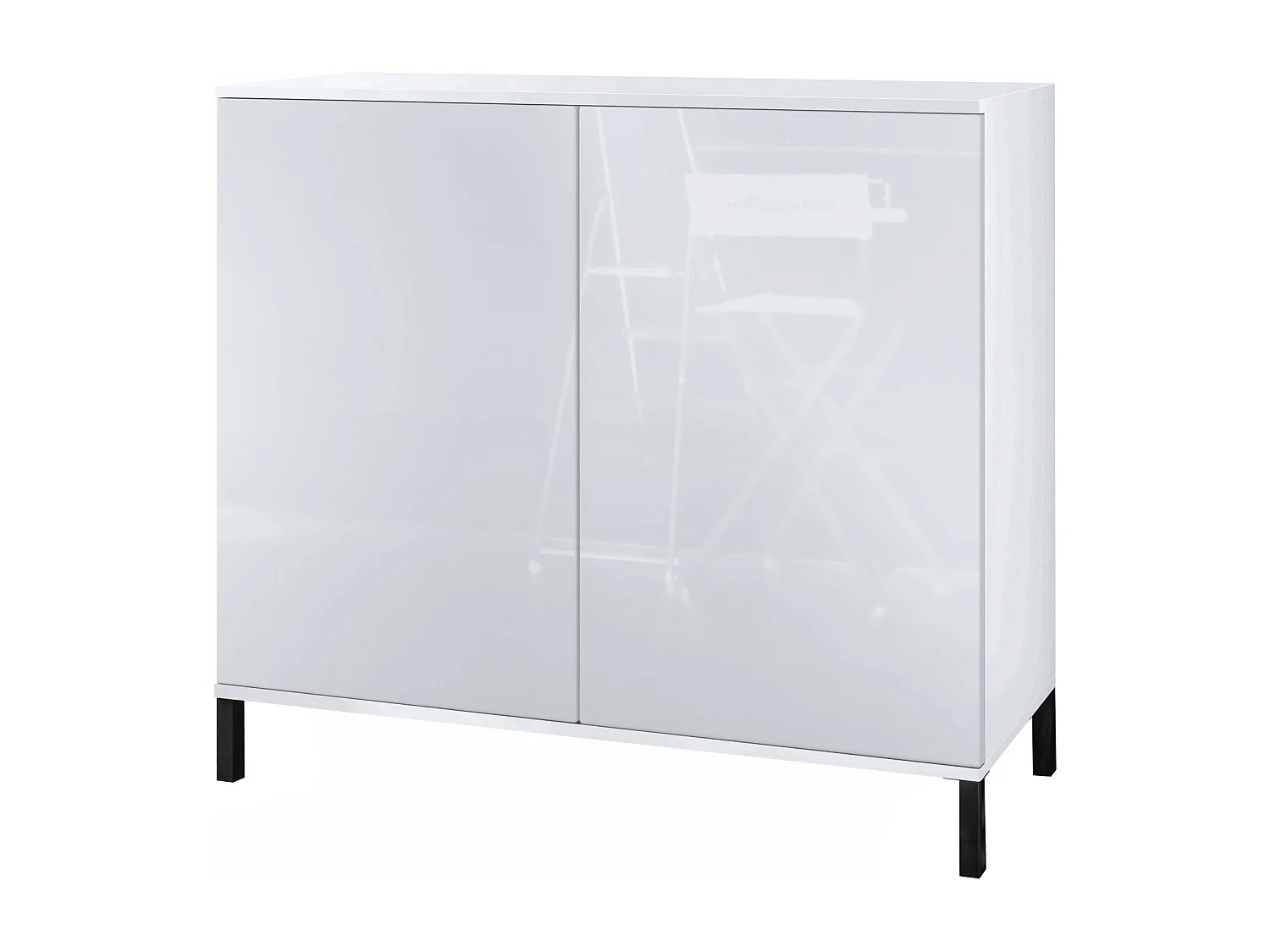 Aparador Skadu V3, Armario de Cocina Moderno con 2 Puertas Grandes blanco mate / blanco de alto brillo (92,5 x 83.5 x 35)