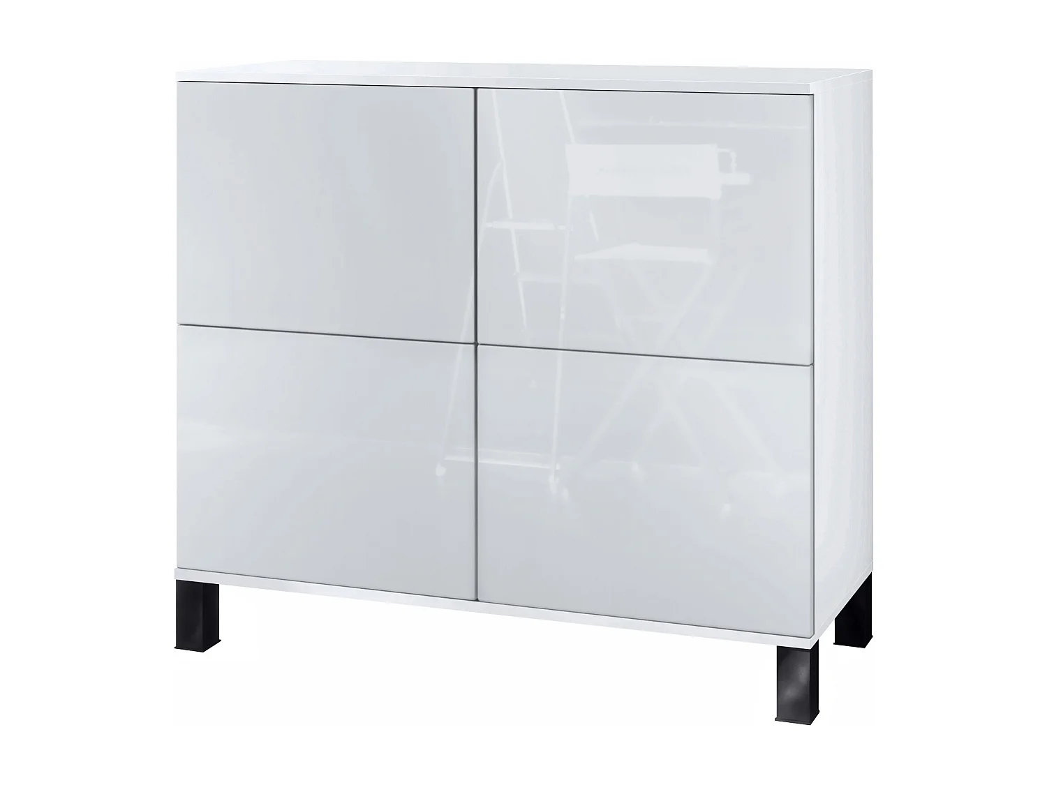 Credenza Rova V3 – Mobile da cucina moderno con 4 ante Push-to-Open bianco opaco / bianco lucido (92,5 x 84.5 x 35)