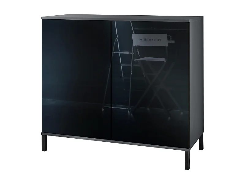 Commode Skadu V3, Buffet de Cuisine Moderne avec 2 Grandes Portes anthracite mat / noir haute brillance (92,5 x 83.5 x 35)