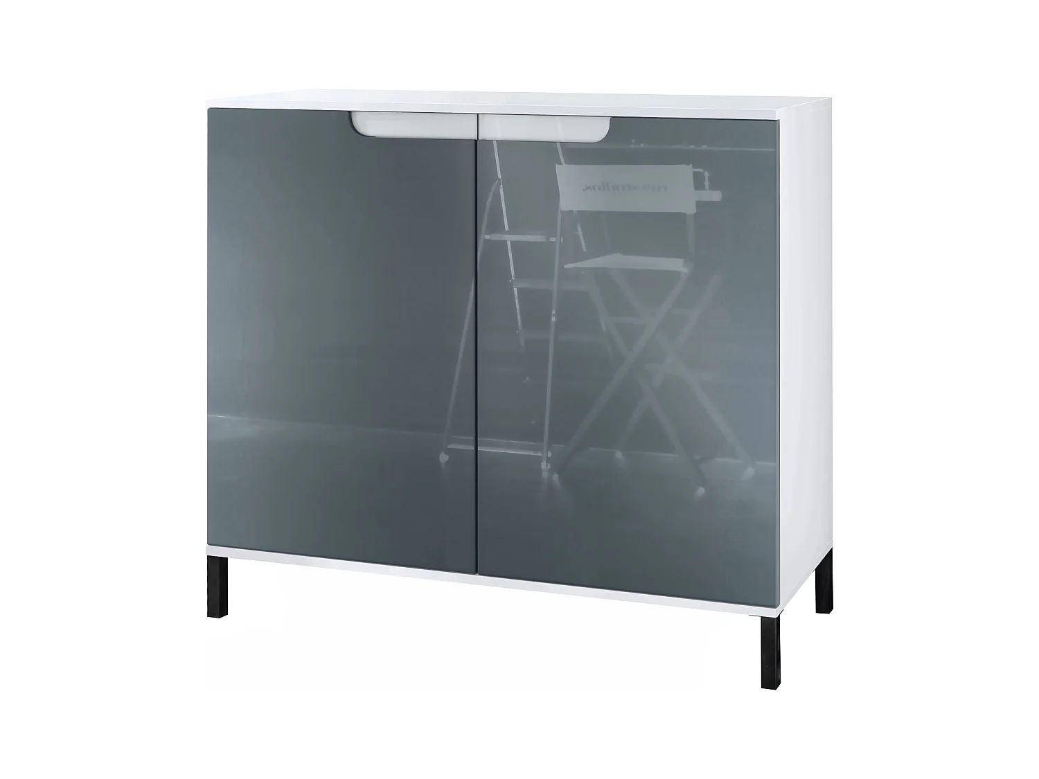 Commode Sylt V3, Buffet de Cuisine Moderne avec 2 Grandes Portes blanc mat / gris haute brillance (92,5 x 83.5 x 35)