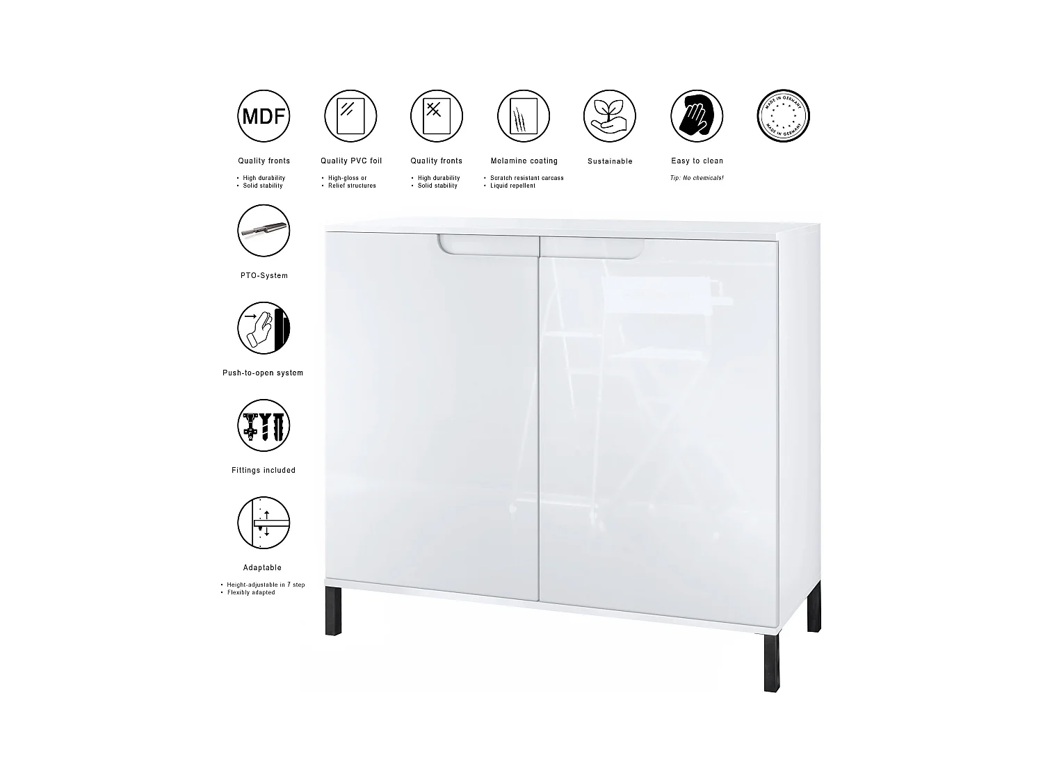 Commode Sylt V3, Buffet de Cuisine Moderne avec 2 Grandes Portes blanc mat / gris haute brillance (92,5 x 83.5 x 35)