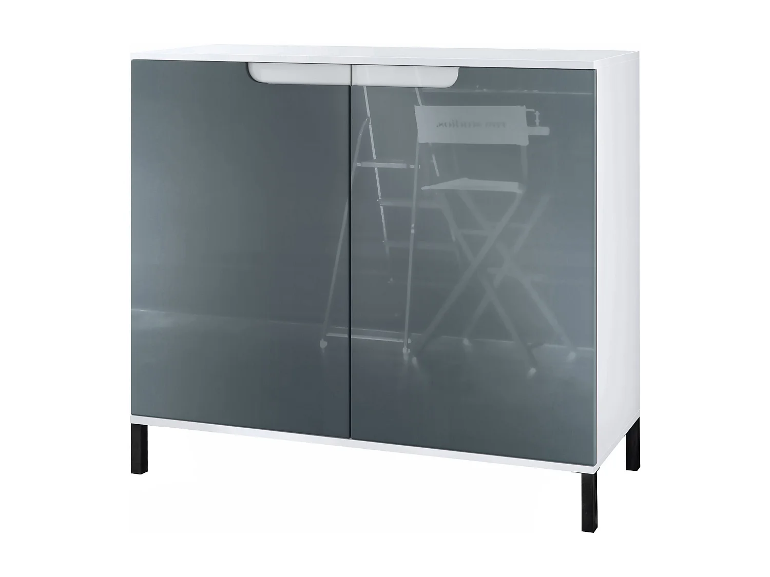 Credenza Sylt V3, Mobile da Cucina Moderno con 2 Grandi Ante bianco opaco / grigio lucido (92,5 x 83.5 x 35)
