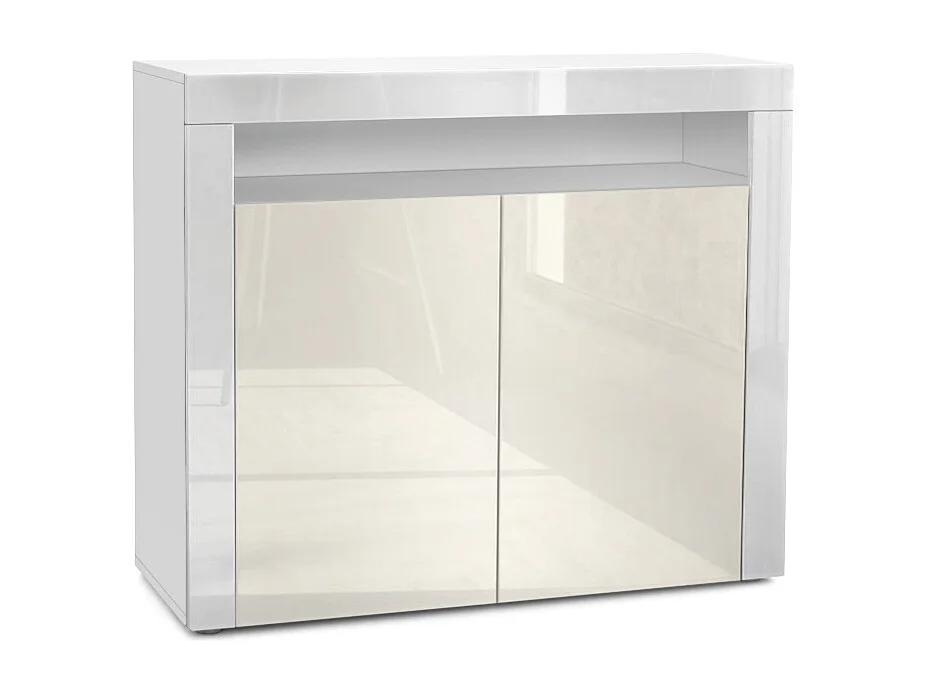 Mobiletto Valencia, credenza con 2 ante e 1 scomparto aperto, bianco opaco/beige lucido/bianco lucido (108 x 92 x 40 cm)