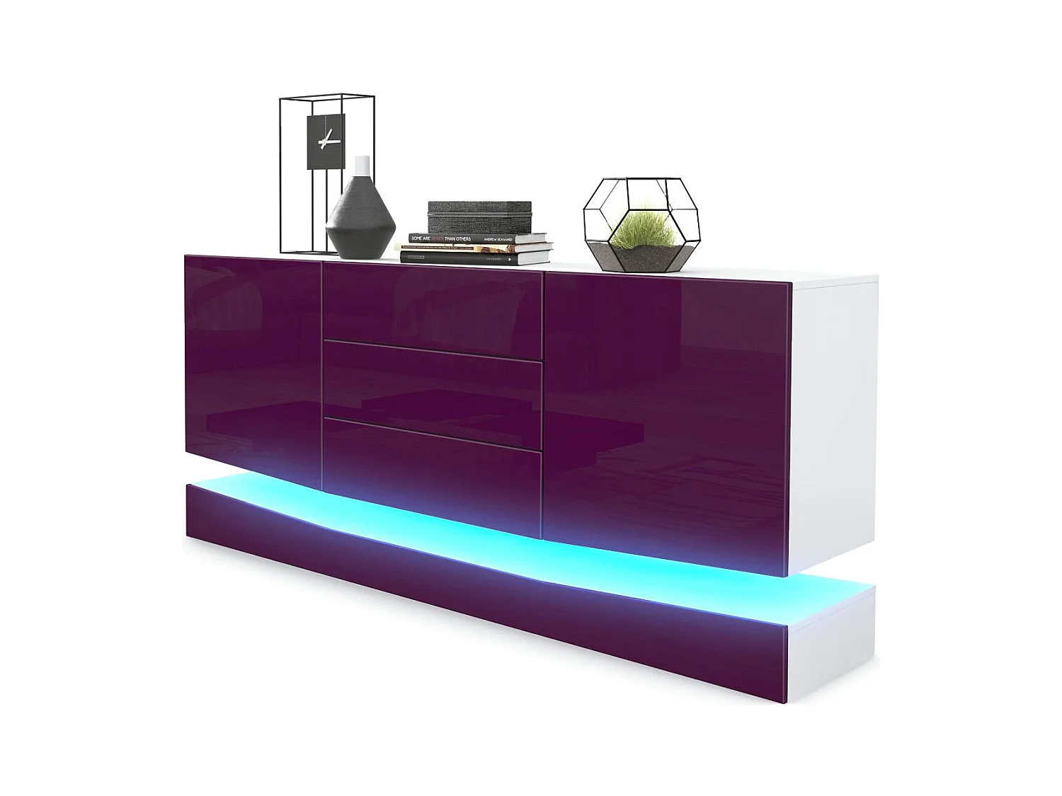 Sideboard City, blanc mat/mûre haute brillance y compris LED - Commode moderne pour votre salon (178 x 72 x 38 cm)