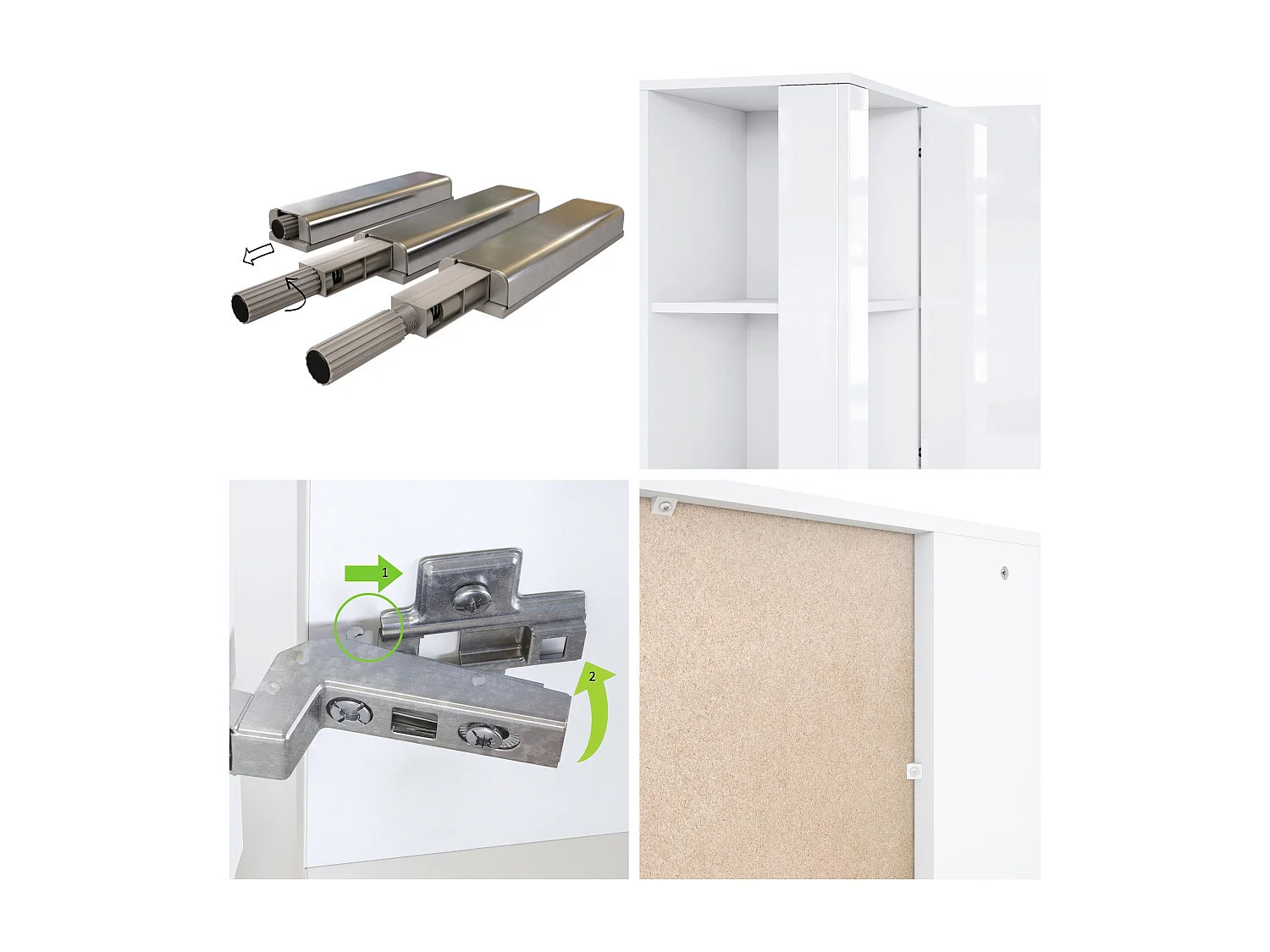 Credenza Canto, credenza lunga a 2 ante e 6 vani, mobile bianco opaco, frontali bianchi lucidi, pannelli decorativi grigio lucido (143 x 81 x 36 cm)