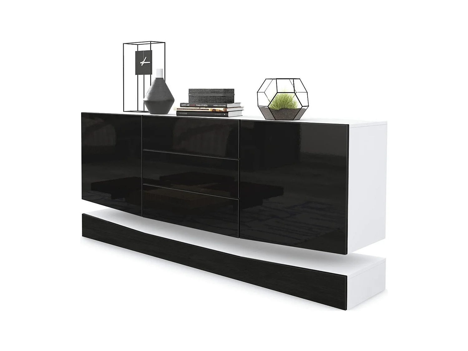 Sideboard City, blanc mat/noir haute brillance - Commode moderne pour votre salon (178 x 72 x 38 cm)