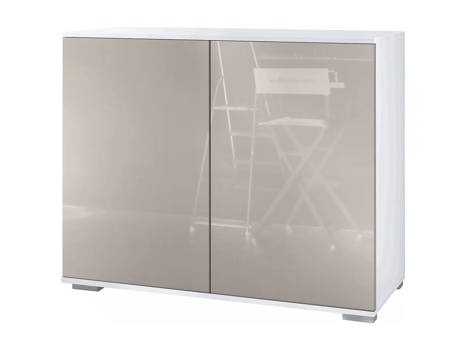 Credenza Skadu V3, Mobile da Cucina Moderno con 2 Grandi Ante bianco opaco / grigio sabbia lucido (92,5 x 75.5 x 35)