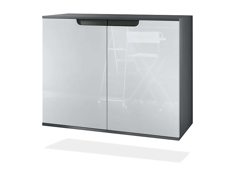 Commode Sylt V3, Buffet de Cuisine Moderne avec 2 Grandes Portes anthracite mat / blanc haute brillance (92,5 x 73.5 x 35)