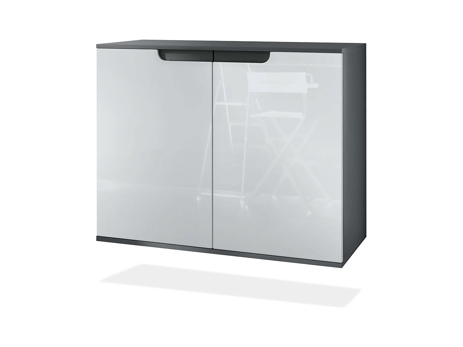 Aparador Sylt V3, Armario de Cocina Moderno con 2 Puertas Grandes antracita mate / blanco de alto brillo (92,5 x 73.5 x 35)