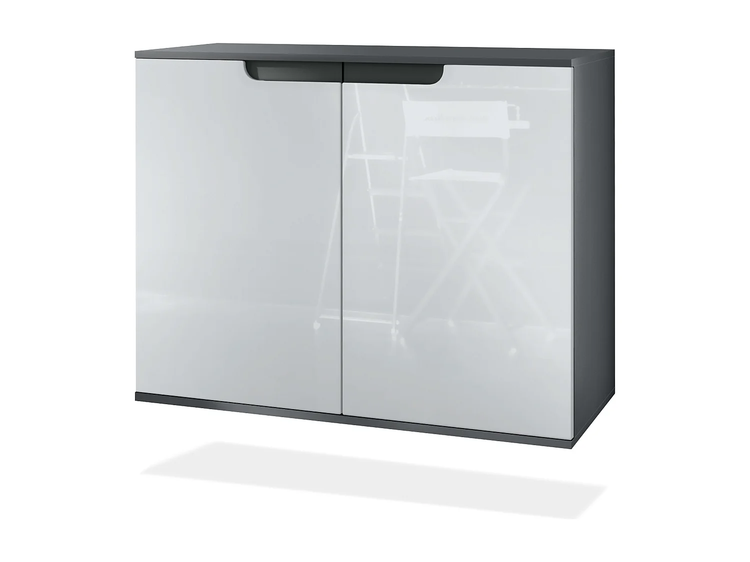 Aparador Sylt V3, Armario de Cocina Moderno con 2 Puertas Grandes antracita mate / blanco de alto brillo (92,5 x 73.5 x 35)