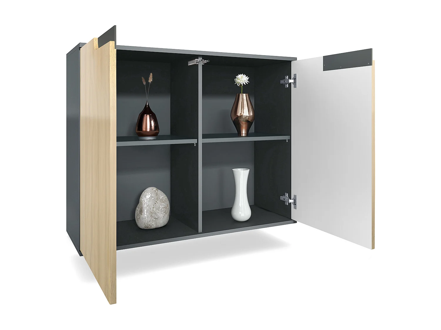 Aparador Sylt V3, Armario de Cocina Moderno con 2 Puertas Grandes antracita mate / blanco de alto brillo (92,5 x 73.5 x 35)