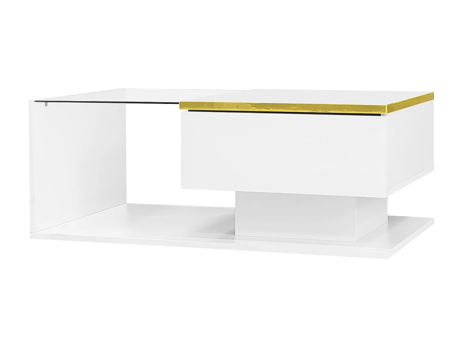 Witte salontafel 90 cm - Salontafel met ledverlichting en opbergvakken - Open opbergruimte - voor de woonkamer