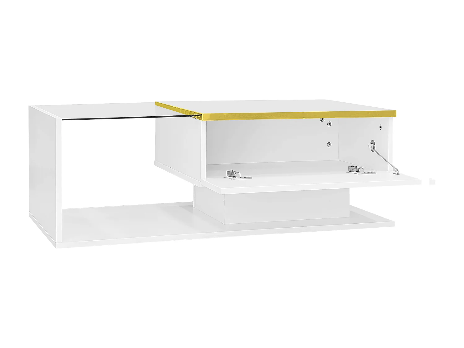 Witte salontafel 90 cm - Salontafel met ledverlichting en opbergvakken - Open opbergruimte - voor de woonkamer