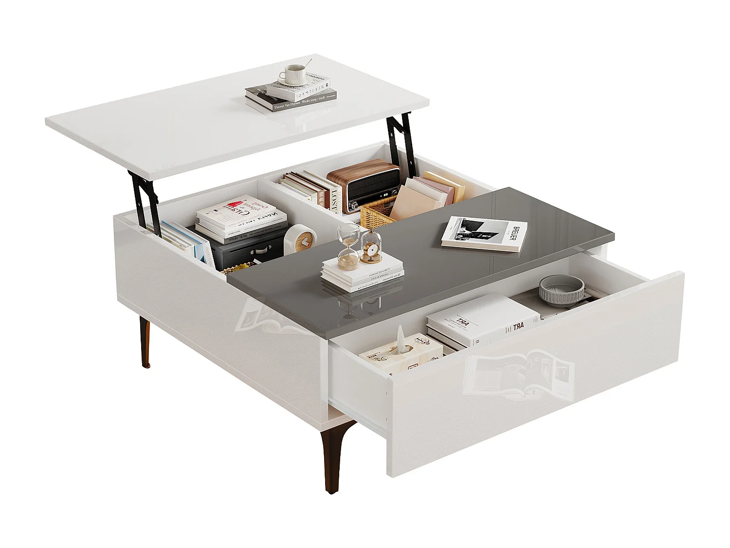 Table basse blanche - Table basse avec éclairage LED et 1 tiroir - réglable en hauteur - pour salon