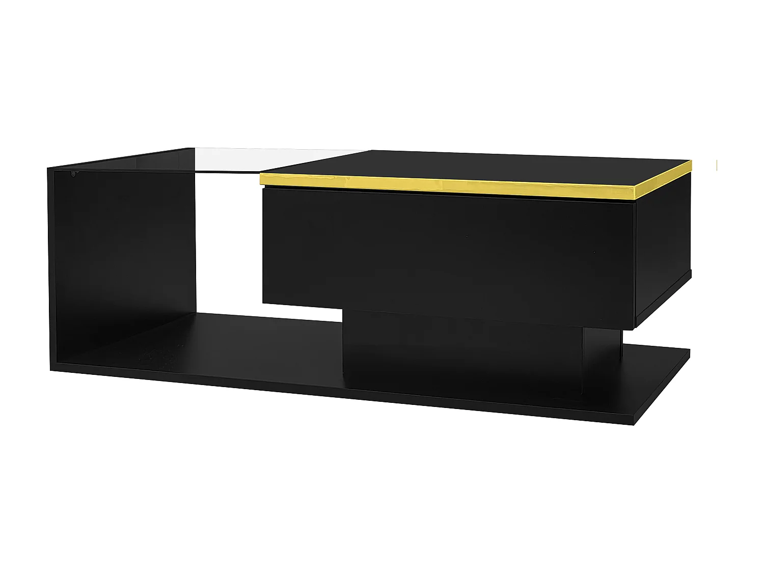 Zwarte salontafel 90 cm - Salontafel met LED-verlichting en opbergvakken - Open opbergruimte - voor woonkamer