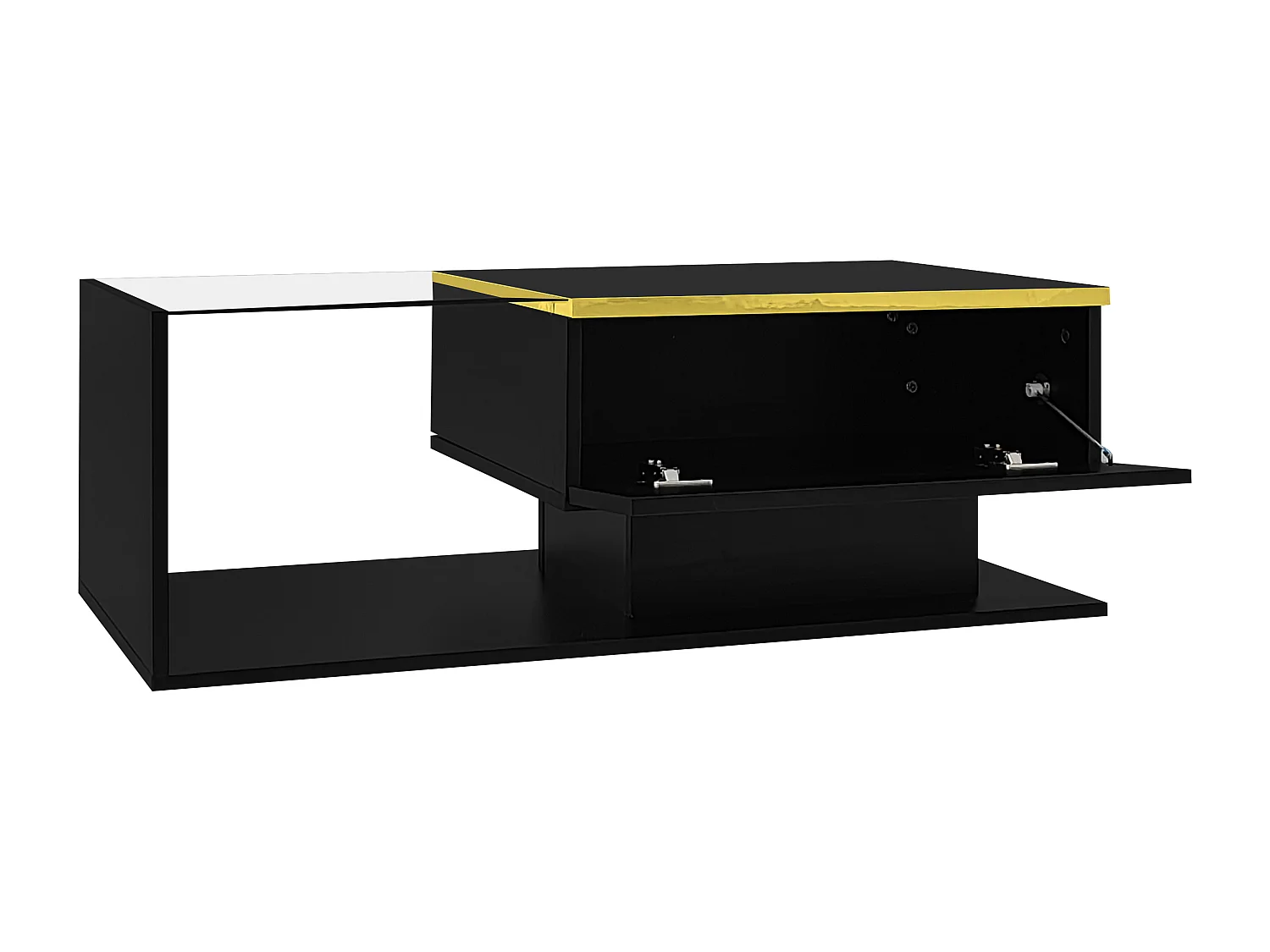 Zwarte salontafel 90 cm - Salontafel met LED-verlichting en opbergvakken - Open opbergruimte - voor woonkamer