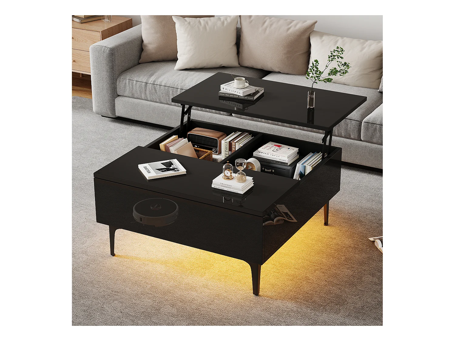 Noir Couchtisch - Couchtisch mit LED-Beleuchtung und 1 Schublade - höhenverstellbar - für wohnzimmer