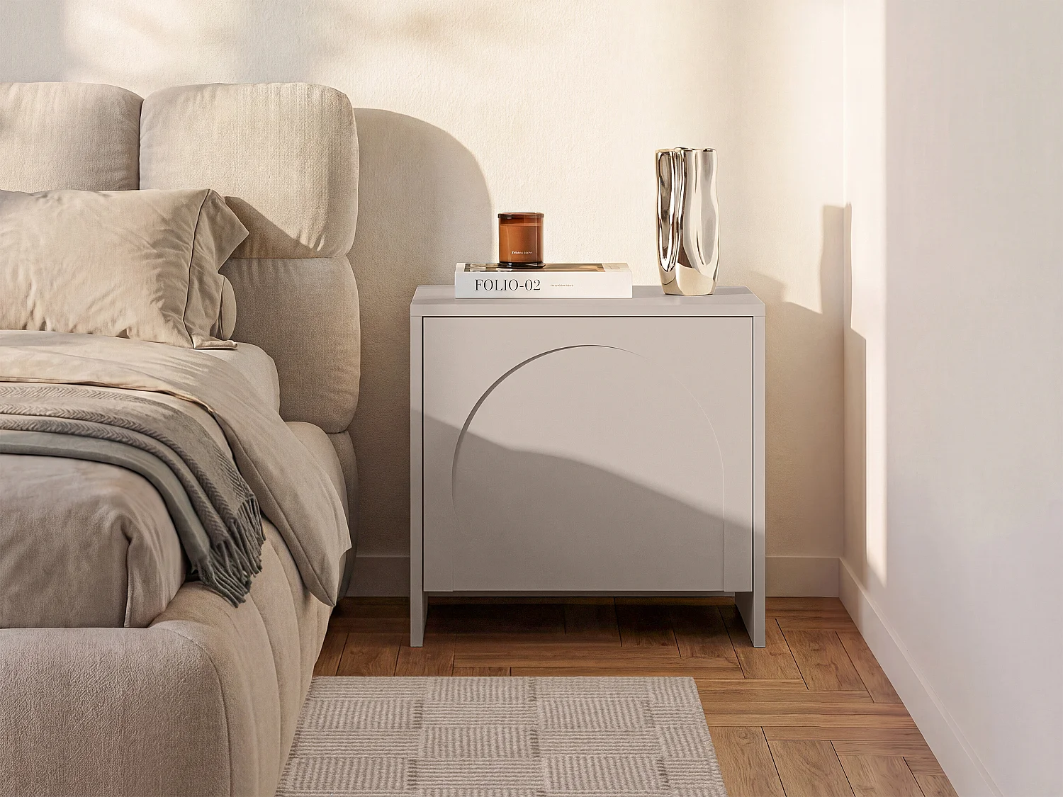 Lot de 2 tables de chevet avec 1 porte - Beige - NALYRA de Maison Céphy