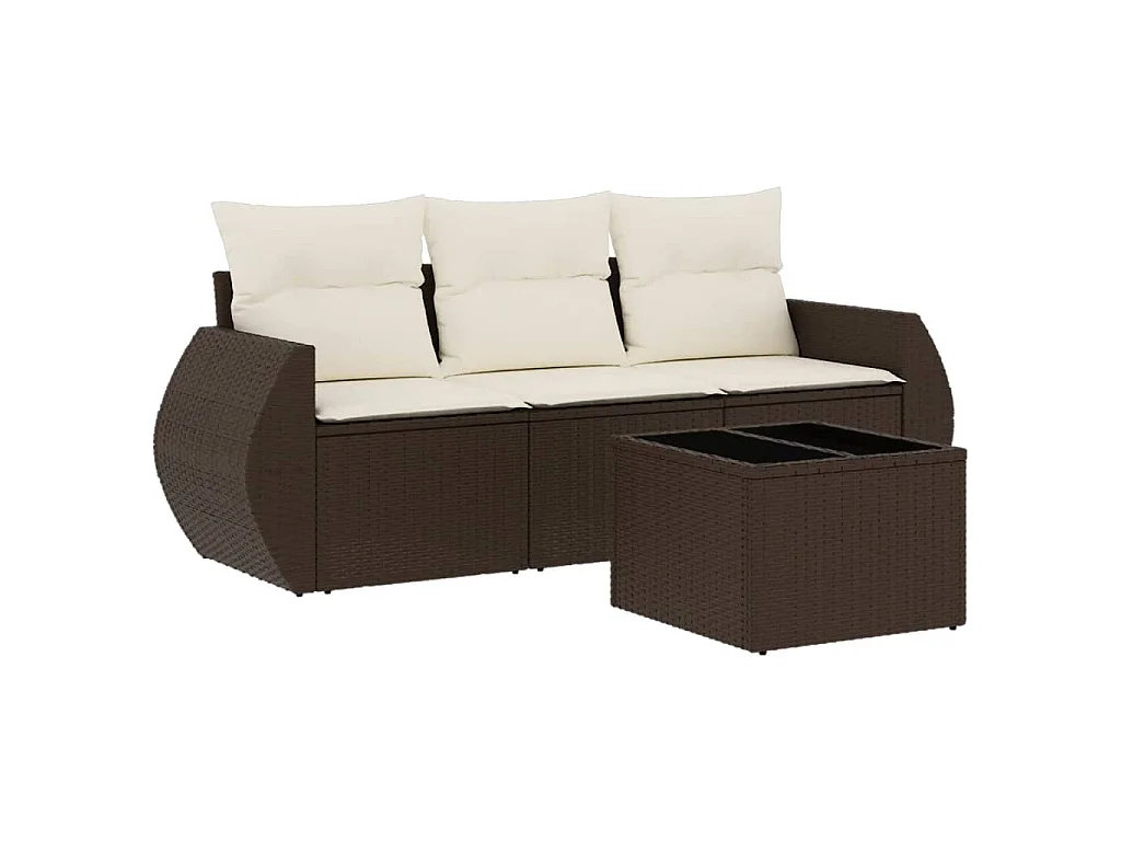 4-delige Loungeset met kussens poly rattan bruin