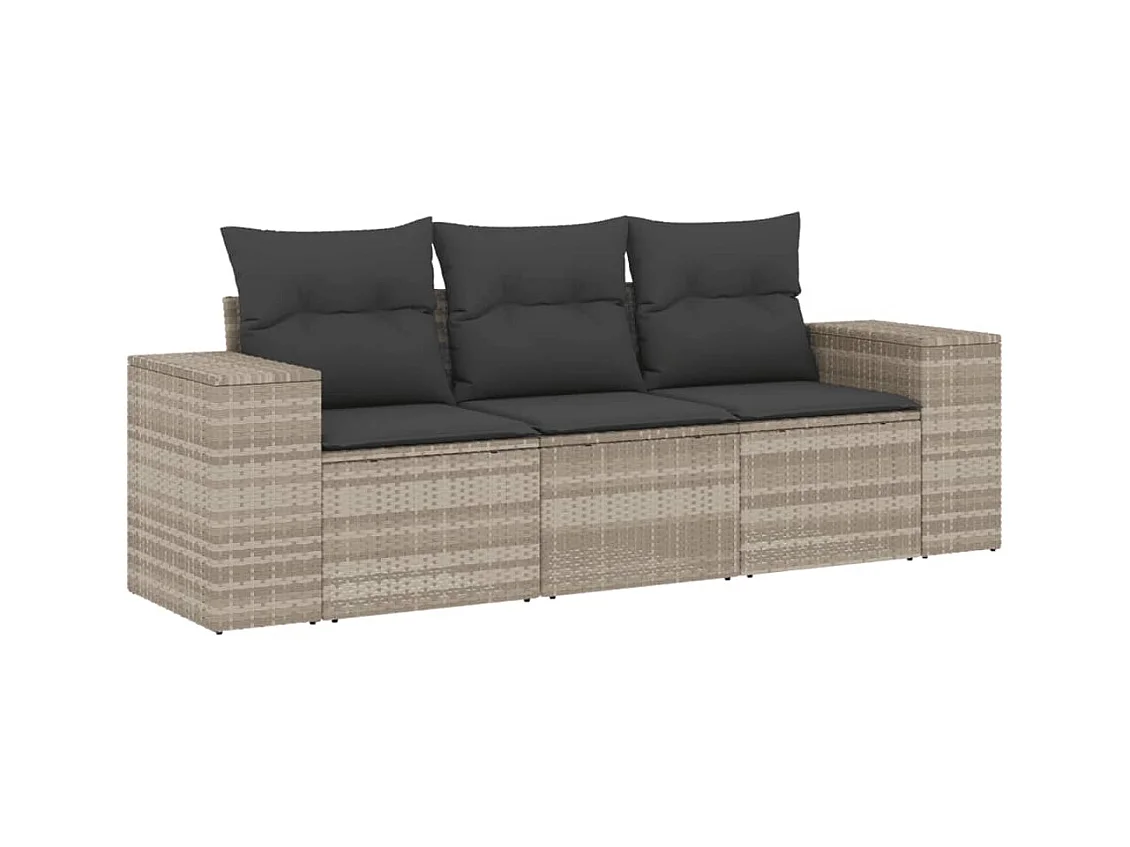 Salon de jardin avec coussins 3 pcs gris clair résine tressée