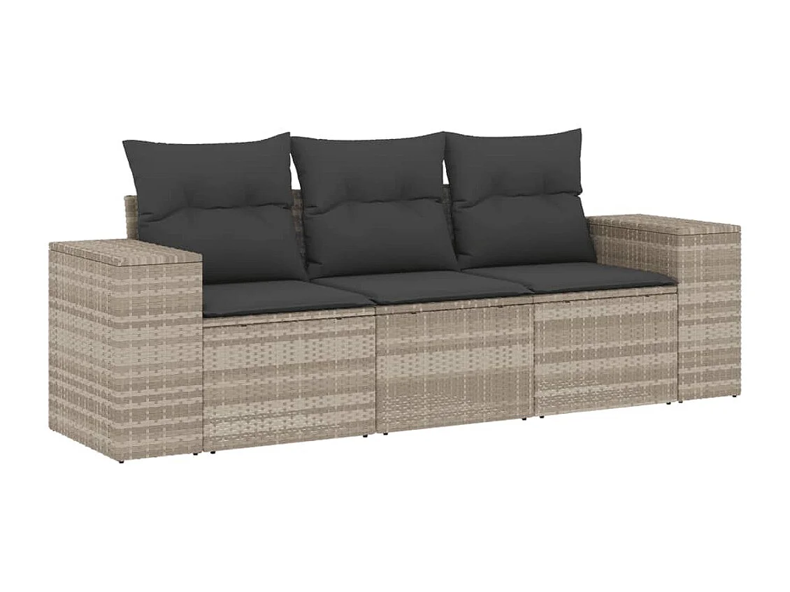 3-tlg. Garten-Sofagarnitur mit Kissen Hellgrau Poly Rattan
