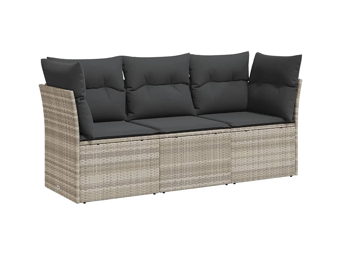 3-tlg. Garten-Sofagarnitur mit Kissen Hellgrau Poly Rattan